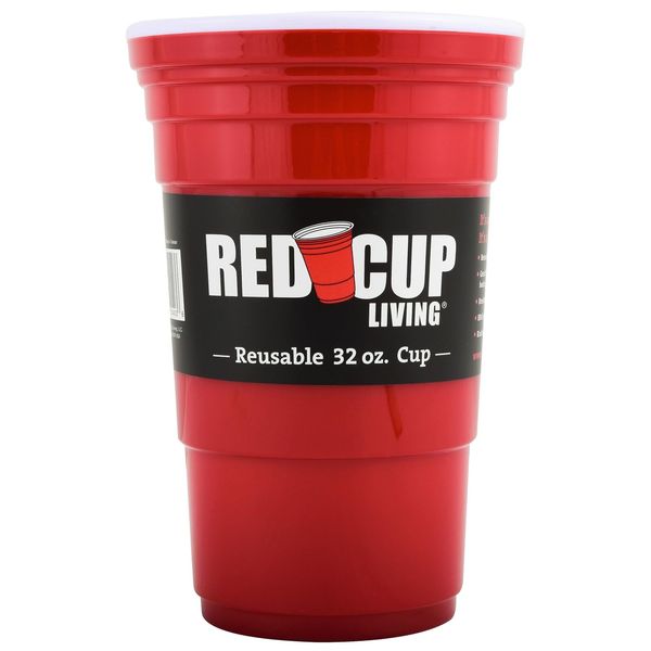 Red Cup Living 32 Oz Red Cups - Reusable Large Plastic Cup, Ideal for Parties...