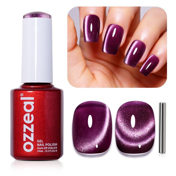 Ozzeal Smalto Semipermanente Unghie Magnetico, 15ml Viola Prugna Crystal Cat Eye Gel Nail Polish Con Magnete Occhi Di Gatto Smalti Semipermanenti Per Unghie Diamond Glitter Smalto Gel