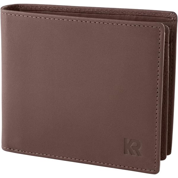 KRONIFY Wallets for Men, Genuine Leather Slim Wallet, RFID Blocking Wallet with Coin Pocket, with 12 Credit Card Holders & ID Window, 2 Banknote Compartments Men's Wallets with Gift Box, Brown