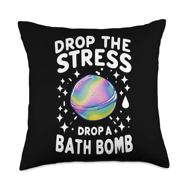 Drop the stress, drop a bath bomb Throw Pillow