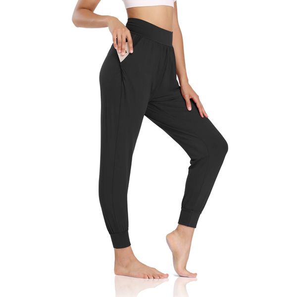 DIBAOLONG Womens Yoga Joggers Loose Workout Sweat Pants Comfy Lounge Pants with Pockets Black L