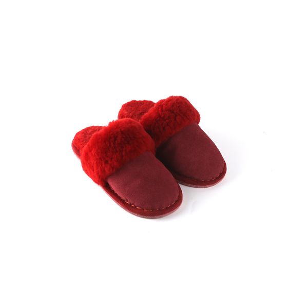 Sanwa Fiber sn-1 Slippers, Winter Shearling Slippers, Indoor Shoes, Natural Shearling, Washable, Warm, Unisex, One Size Fits Most, red, (wine red)