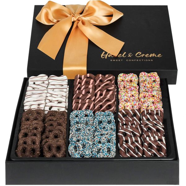 Chocolate Mini Pretzel Gift Basket - Easter Chocolate Gift Box for Him/Her - Chocolate Covered Pretzels - Gourmet Holiday Food Arrangement