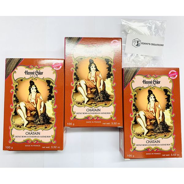 Fenny’s Creation Henne Color Chestnut Brown Henna Powder 100g (Pack of 3) henna for hair (CHATAIN)