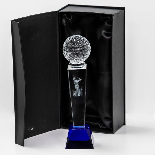 Longridge Crystal Golf Trophy with Golf Ball - Clear, 180 mm