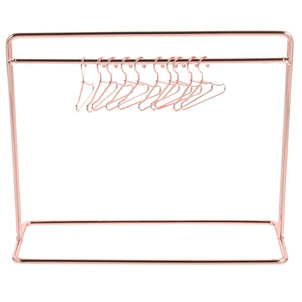 TOYANDONA Baby Clothes Kids Hangers Doll Garment Rack with Hangers Set Include Miniature Clothes Rack 10pcs Mini Metal Doll Clothes Hangers for Dress Outfit Gown Rose Gold Baby Clothes Kids Hangers