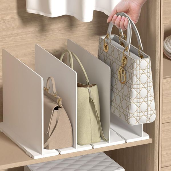 White Bag Storage Stand, Bag, Storage, Divider Stand, Approx. W 12.4 x D 9.4 x H 7.9 inches (31.5 x 24 x 20 cm), Smart Smart Closet Storage, Adjustable Divider Width, Connectable Pedestal, Convenient