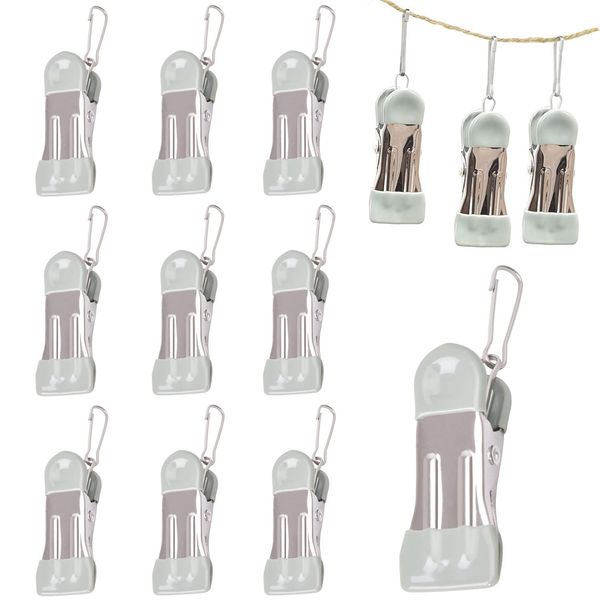 KiGesYo 10 Pcs Clothespins Pinch Hanger with Connecting Buckle Non-Slip Stainless Steel Clips