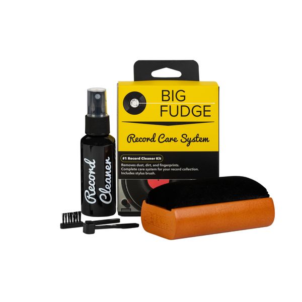 Big Fudge Vinyl Record Cleaning Kit - 4-in-1 Record Cleaner Solution - includes Ultra-Soft Velvet Record Brush, Cleaning Liquid, Stylus Brush and Storage Pouch