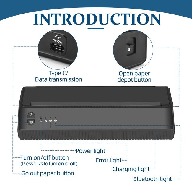 Wireless Bluetooth/USB Thermal Tattoo Stencil Transfer Printer Machine Mini  Portable Copier Bodyart P8008