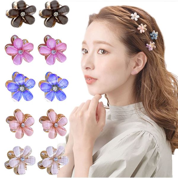 Hair Clip Mini Flower (10 Pieces) Mini Flower Hair Claw Bangs Clip for Kids Black Purple Hair Accessories Adult Wedding Flower Flower Mini Hair Clip Flower Hair Accessory Bangs Clip Cute Hair Clip Small Hair Clip Small Hair Clip Small Bangs Clip Hair Clip