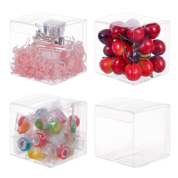 BENECREAT Set of 30 PVC Transparent Plastic Case, 3.1 x 3.1 x 3.1 inches (8 x 8 x 8 cm), Folding Box, Waterproof, Valentine's Day, Small Items, Clear Gift Box