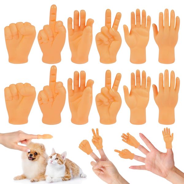 Aolso Tiny Hands, 12 Pcs Finger Puppets, Miniature Little Hands Finger Puppets, Finger Props with 6 Gestures, Little Finger Funny Finger Hand for Joke Toys, Prank Game