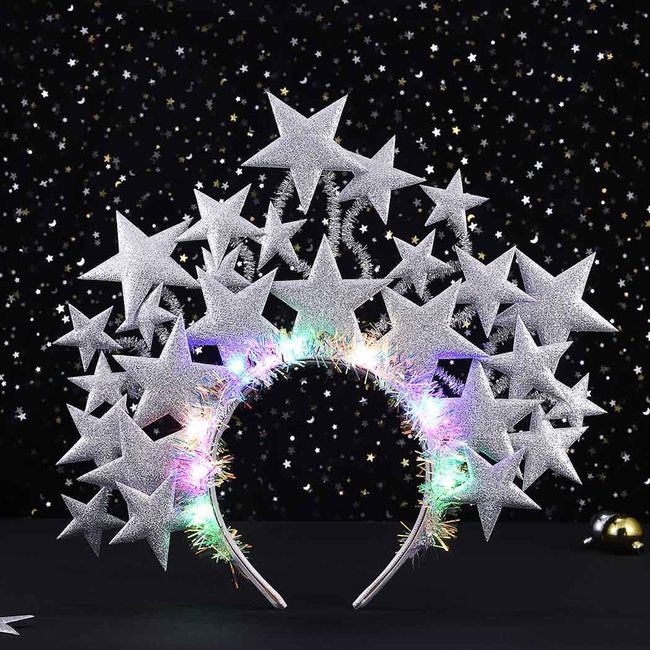 JONKY Light Up Star Headband Stars Halo Crown Headpiece Celestial Headbands Goddess Costume Party Led Hair Accessories Women (Silver)