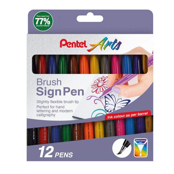 Pentel Brush Sign Pen 12pc Wallet