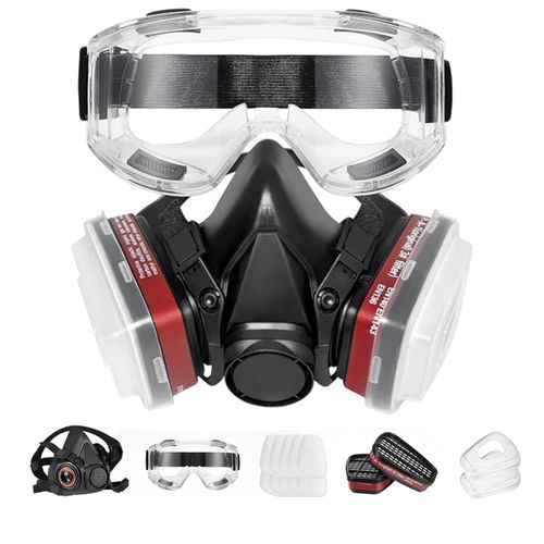 ANUNU Respirator Mask with Filters, Reusable Dust Respirator with Safety Glasses for Painting, Gases, Dust, Chemical, Organic Vapors, Epoxy Resin