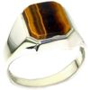 Gents Solid Sterling Silver Natural Tigers Eye Mens Signet Ring - Size U