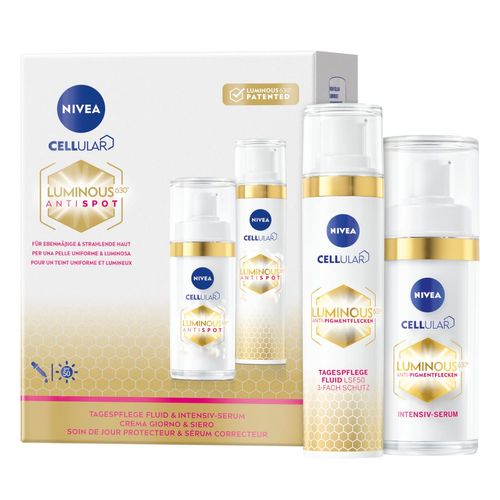 NIVEA Cellular Luminous 630® Day Cream Fluid and Intensive Serum Set, Anti-Pigment Spot Care Set, Includes Anti-Ageing Day Cream and Serum, Gift Box (1 x 40 ml, 1 x 30 ml)