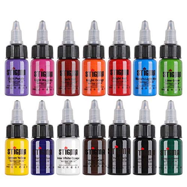 STIGMA Tattoo Ink Set 15 ml 1/2oz 14 Bottles Tattoo Pigment Set 14 Color Superior Tattoo Ink Set Tattoo Supplies TI4003-15-14