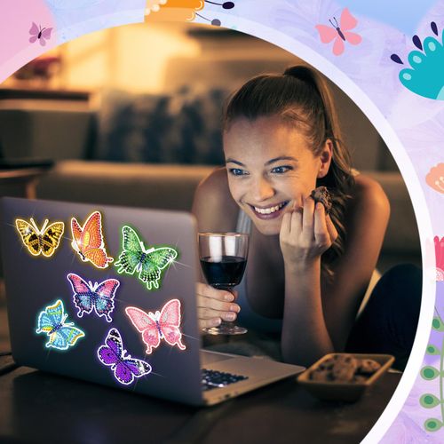Outus 30 Pcs Luminous Butterfly Diamond Painting Magnets Butterfly Diamond Art Kits for Refrigerator Spring Fridge Magnet Stickers for DIY Craft Home Decors
