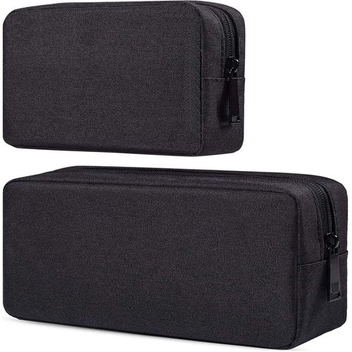 dealcase Canvas Waterproof Universal Electronic Accessories Organizer for Power Bank,Charging Cords,Chargers,Mouse,USB Cable,Earphones and More Out-going, Business Travel Gadget Bag,Black(Small+Big)