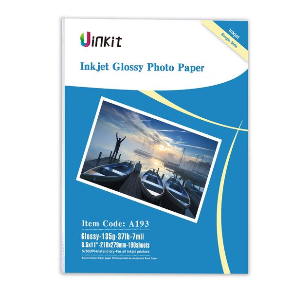 Uinkit 37lb Thin Flyer Paper Glossy 8.5x11 Inkjet 100 Sheets Single Side DIY Chip Bag 135gsm Photos Picture for Inkjet Printer with Dye Ink Printer 8.5 x 11 inches Letter size A4 Brochure