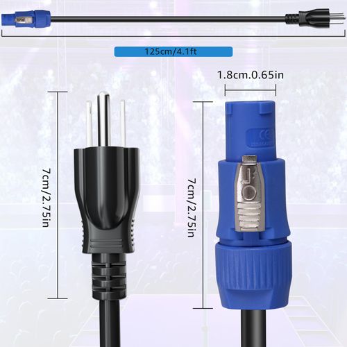 Yubunt 3-Prong NEMA 5-15P to PowerCON Cable 20A 3 Pin PowerCon Input Connector to NEMA 5-15P Connector Cord 16AWG for Outdoor Stage Light LED Screen-1.2M/3.9FT