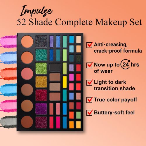 Profusion Cosmetics Impulse 52 PC Complete Makeup Set, Face and Eye Palette Featuring Multi Finish Shadows and Blendable Blushes for Glamorous Looks