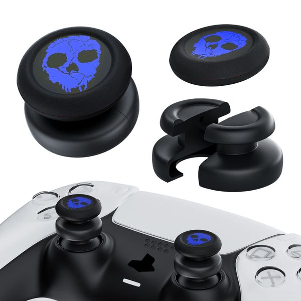 PlayRealm NO Falling Off Thumbstick Extender & Silicone Grip Cover 2 Sets for PS5 & PS4 Controller (Ghost Blue)