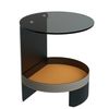 2 Tier Round Glass Side Table Saddle Leather Storage Modern Bedside Accent Table