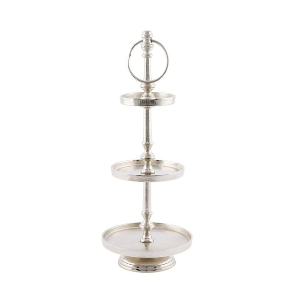 Spetebo Aluminium Etagere silber - 45 cm - 3 Etagen Vintage Deko Servier Ständer Platte Bonboniere