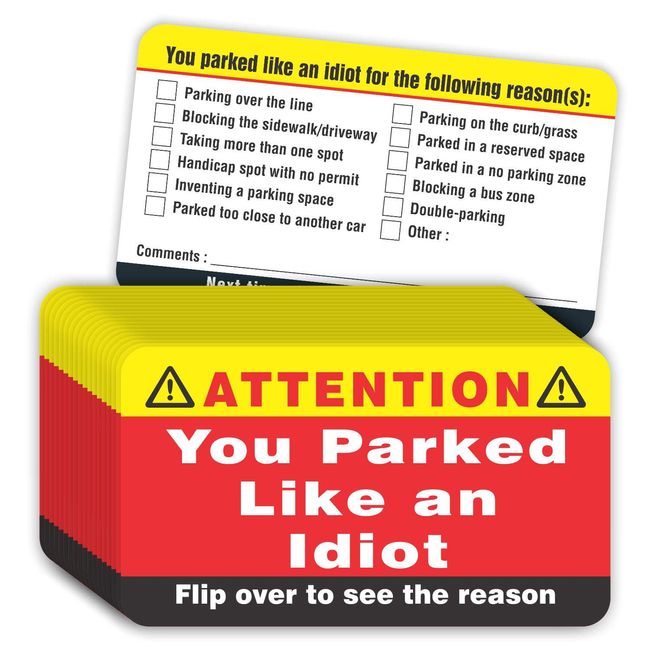 PARTH iMPEX You Parked Like an Idiot Business Cards (Pack of 100) Bad Parking Cards 3.5"x2" Multi Reasons Violation Stocking Stuffers for Adults