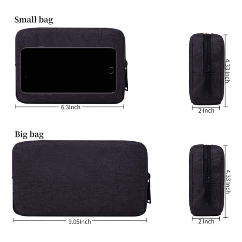 dealcase Canvas Waterproof Universal Electronic Accessories Organizer for Power Bank,Charging Cords,Chargers,Mouse,USB Cable,Earphones and More Out-going, Business Travel Gadget Bag,Black(Small+Big)