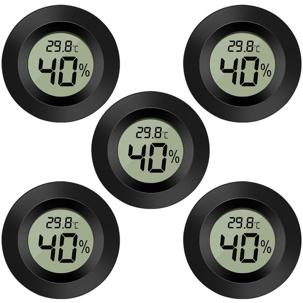 EEEKit 5-Pack LCD Digital Hygrometer Thermometer, Indoor Outdoor Humidity Meter Temperature Gauge for Humidifiers Dehumidifiers Greenhouse Basement Babyroom, Black Round