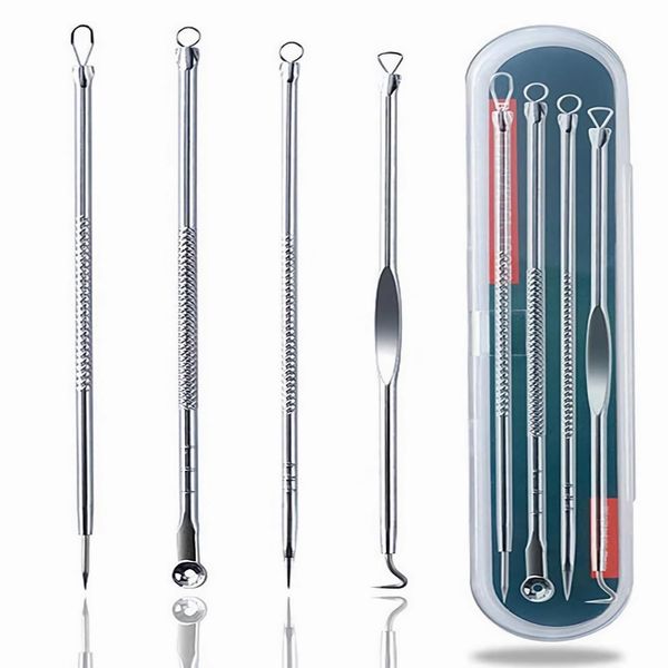 Blackhead Remover Tool Set, 4 PCS 100% Stainless Steel Pimple Popping kit, Spot Popping Kit Tool for Removing Black Head & Whitehead & Zit & Acne, Spot Popper Tool for Face, Forehead, Nose