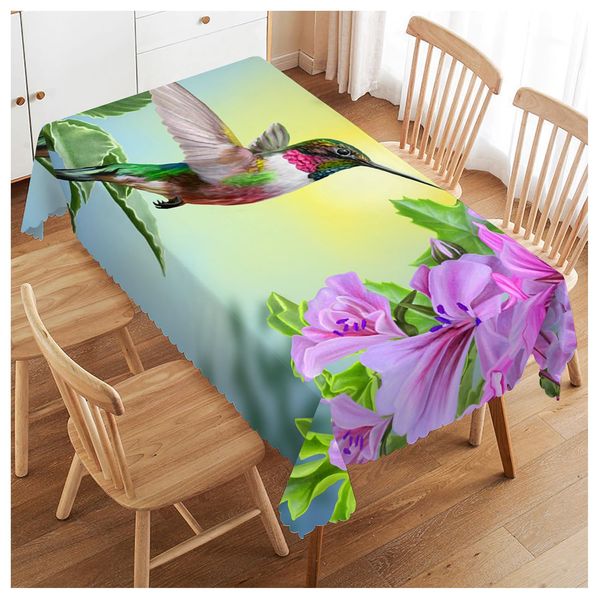 Walmsco Tablecloth Hummingbird Purple Flowers Decor For Dining Room Kitchen Rectangular Table Cover 132 * 178cm