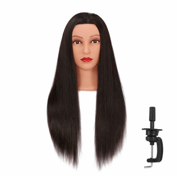 Headfix 26"-28" Long Hair Mannequin Head Synthetic Fiber Hair Hairdresser Practice Styling Training Head Cosmetology Manikin Doll Head With Clamp Stand (6F1919LB0220)