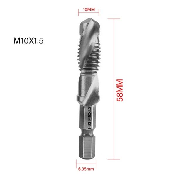 Hand Tap Machine Tap Spiral Tap 1pcs Titanium Plated Hex Shank Drill Bit Hss Thread Screw Metric Tap Screw Machine Compound M3 M4 M5 M6 M8 M10 Hand Tool, M6x1.0