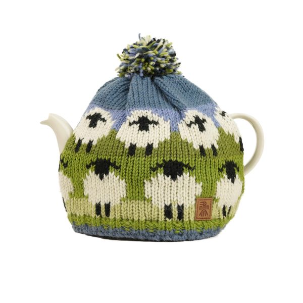 Pachamama Handknitted Medium 4-6 Cup 1.2L Wool Tea Cosy/Teapot Cover - Sheep Pattern Insulated Handmade Fair Trade Multicoloured