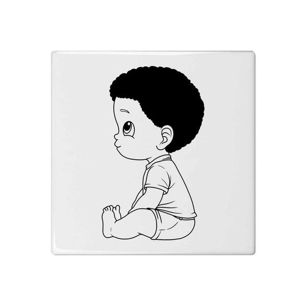 'Cute Sitting Boy' 108mm Square Ceramic Tile (TD00031335)