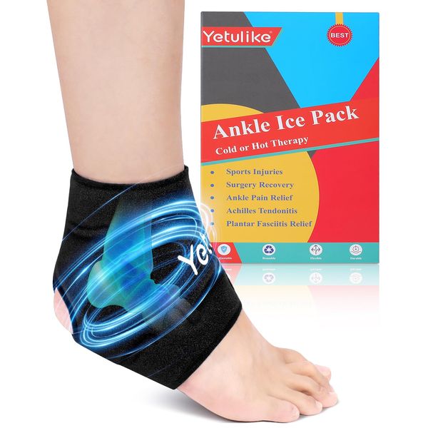 Ankle Ice Pack Wrap for Swelling, Reusable Gel Cold Packs for Injuries,Plantar Fasciitis, Foot Pain Relief, Hot Cold Compress Therapy for Achilles Tendonitis, Sprained Ankles