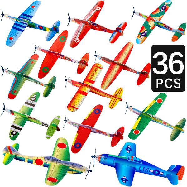 CACASO 36 Pack Foam Airplane Toys,Glider Planes for Kids,Planes Toys for Boys & Girls,Birthday Party Favors Plane,Outdoor Flying Toys,Mini Airplanes Classroom Prize Exchange Gift,Carnival Prize