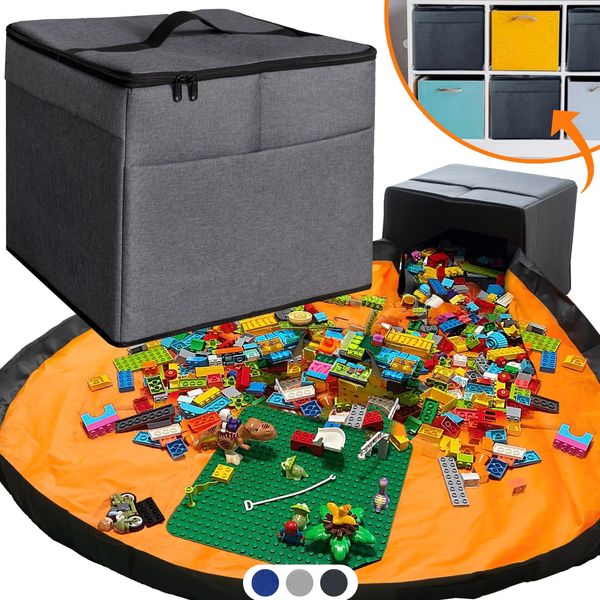 XL Toy Storage Organizer & Play Mat - Storage Bag/Box for Kids, Boys, Girls, Nursery, Playroom - Basket for Building Bricks/Blocks - Collapsible Fabric Cube Bin, 13"x13"x15"