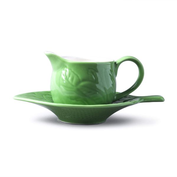 WM Bartleet & Sons 1750 T336 Traditional Porcelain Mint Sauce Boat with Stand/Saucer 177ml-Green, Green