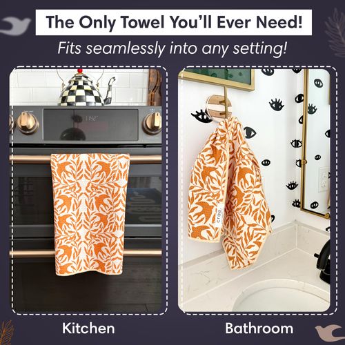crae. Double-Sided Kitchen Hand Towels - High Absorbent Waffle Towels, Microfiber Kitchen Towel, 17x27 inches, Multiple Colors, Machine Washable, Holiday Cheer Design - Soarin - Cream/Yellow