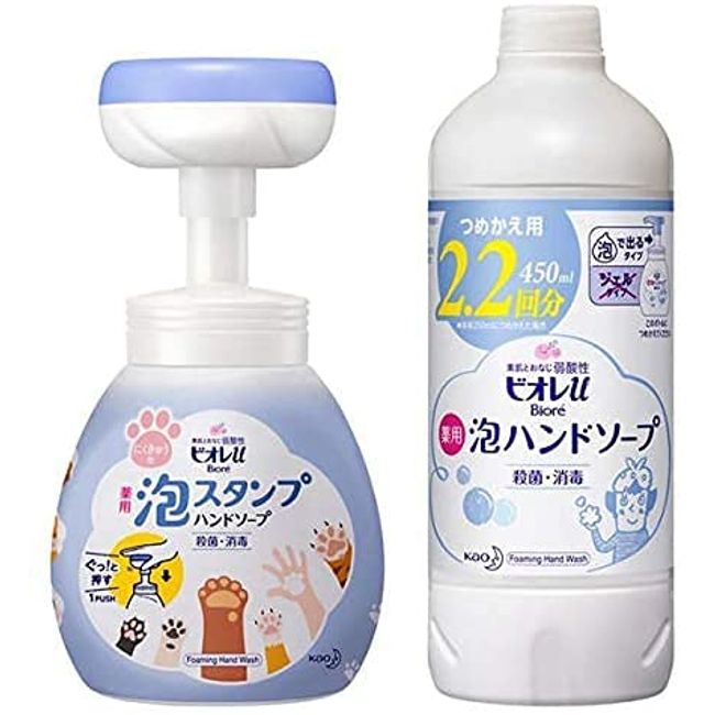 Bioreu Foam Stamp, Hand Soap, Paw Type (Body 8.5 fl oz (250 ml) + Refill 15.7 fl oz (450 ml) x 6 Sets)