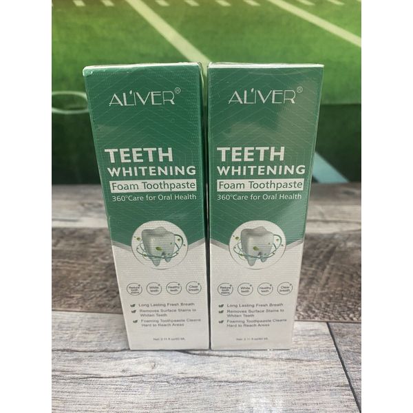 Lot of 2 ALIVER Professional Teeth Whitening Foam Toothpaste 2.11 oz sealed 8/25