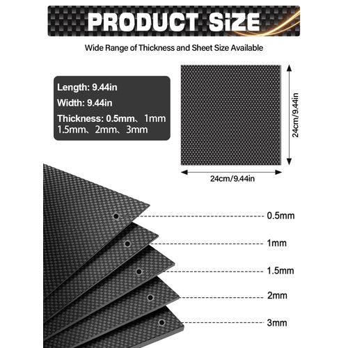 100% 3K Carbon Fiber Sheet Lanstics Carbon Fiber Plate Carbon Fiber Laminate Plate Plain Weave Panel Sheet 0.5MM Thickness Glossy Surface 240X240X0.5MM 1.0MM 1.5MM 2MM 3.0MM