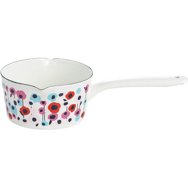 Tamahashi YJM-102 Milk Pan, Enamel, 5.9 inches (15 cm), Compatible with Induction and Gas Fires, Made in Japan, Prunes, White, Fluffy Flowers