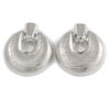 Large Round Textured Clip On Earrings/Silver Tone/60mm L